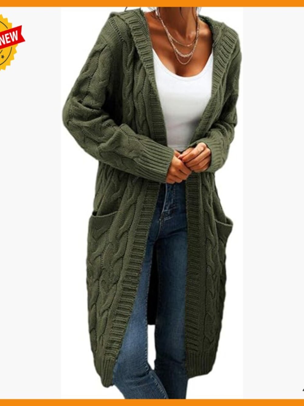 Long Sleeve Cable Knit Cardigan Sweater with Pockets and Hood